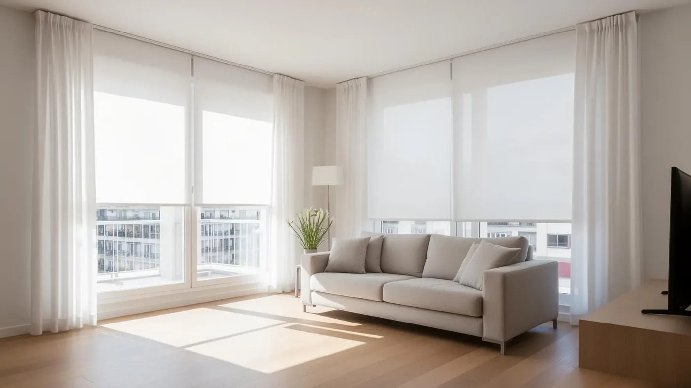 Cortinas roller en un living con luz natural